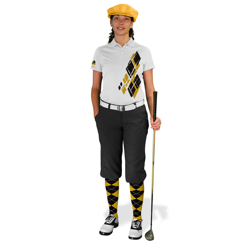Ladies Golf Knickers Argyle Utopia Outfit SS - Gold/Black