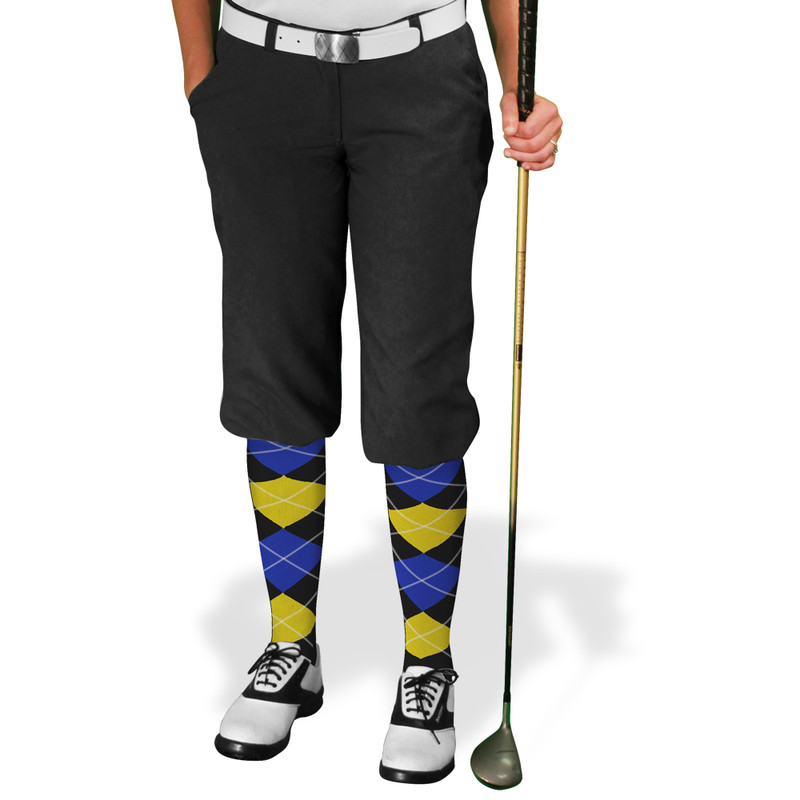 Ladies Golf Knickers Argyle Utopia Outfit SSSS - Black/Royal/Yellow