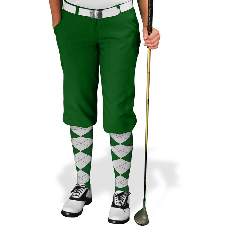 Ladies Golf Knickers Argyle Utopia Outfit UU - Dark Green/White