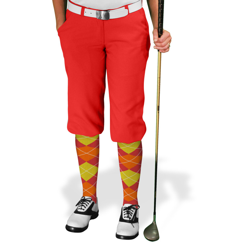 Ladies Golf Knickers Argyle Utopia Outfit 5A - Red/Orange/Yellow