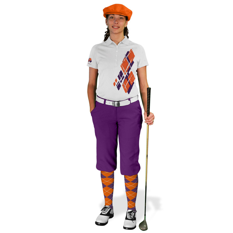 Ladies Golf Knickers Argyle Utopia Outfit 5D - Purple/Orange