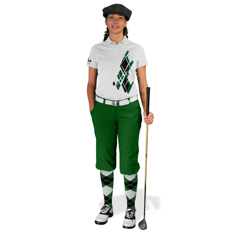 Ladies Golf Knickers Argyle Utopia Outfit 5H - Dark Green/Black/White