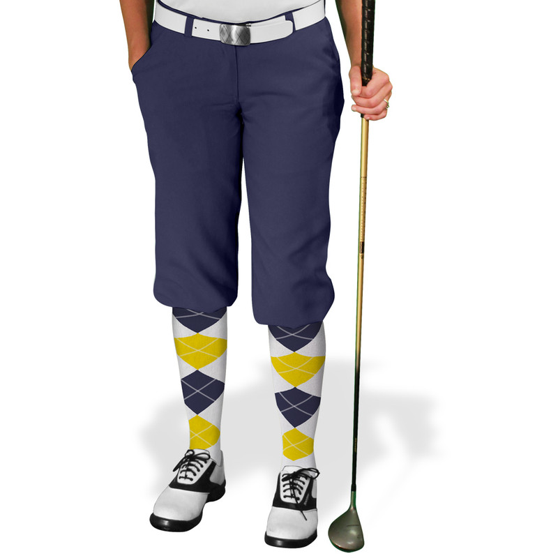 Ladies Golf Knickers Argyle Utopia Outfit 5O - White/Yellow/Navy