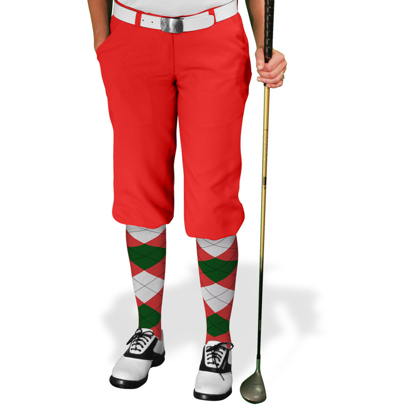 Ladies Golf Knickers Argyle Utopia Outfit 5P - Red/Dark Green/White
