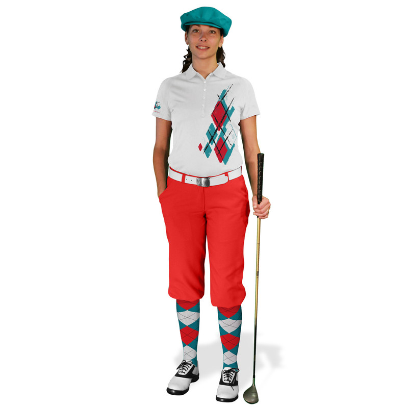 Ladies Golf Knickers Argyle Utopia Outfit 5X - Teal/White/Red
