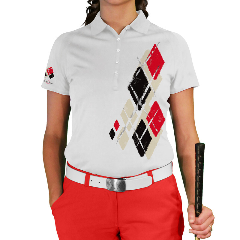 Ladies Argyle Utopia Golf Shirt - C: Natural/Black/Red