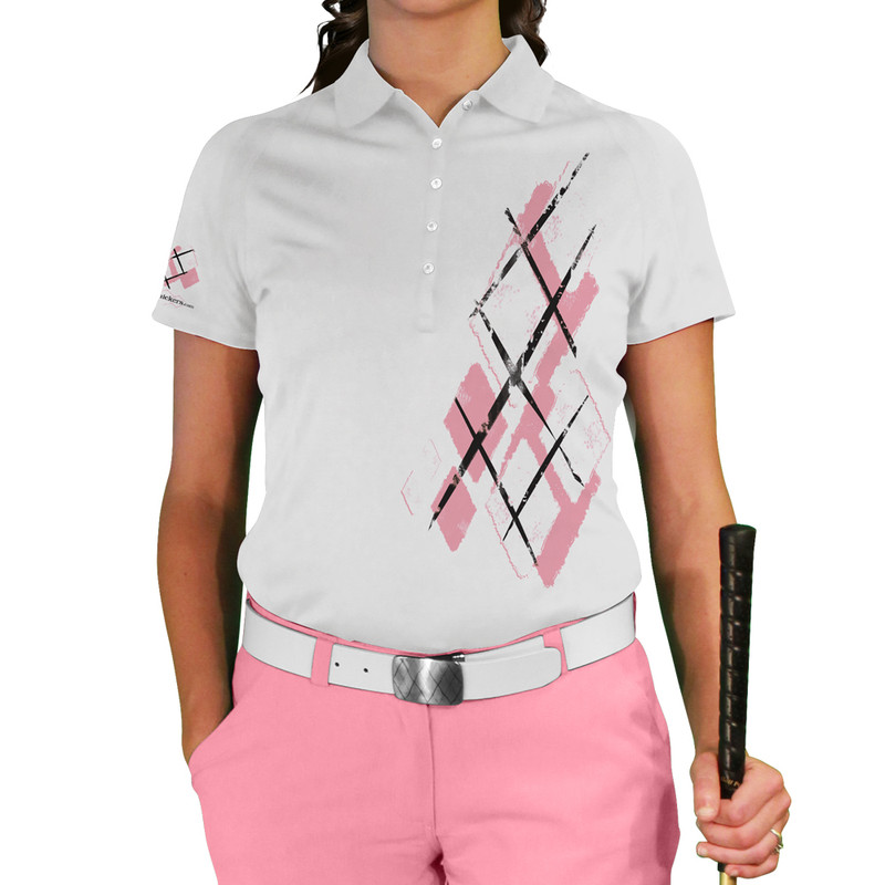Ladies Argyle Utopia Golf Shirt - FF: Pink/White