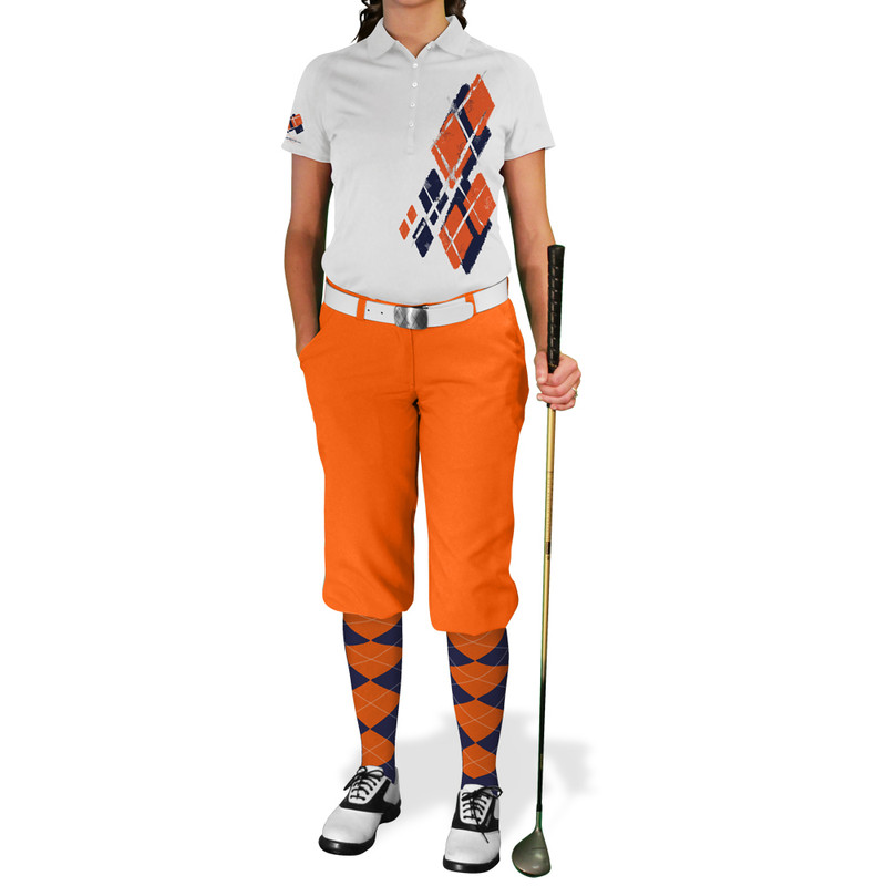 Ladies Argyle Utopia Golf Shirt - HH: Navy/Orange