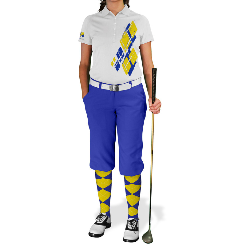 Ladies Argyle Utopia Golf Shirt - II: Royal/Yellow