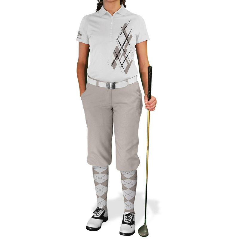 Ladies Argyle Utopia Golf Shirt - N: Taupe/White