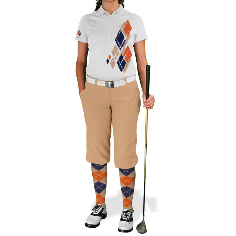 Ladies Argyle Utopia Golf Shirt - PP: Khaki/Orange/Navy