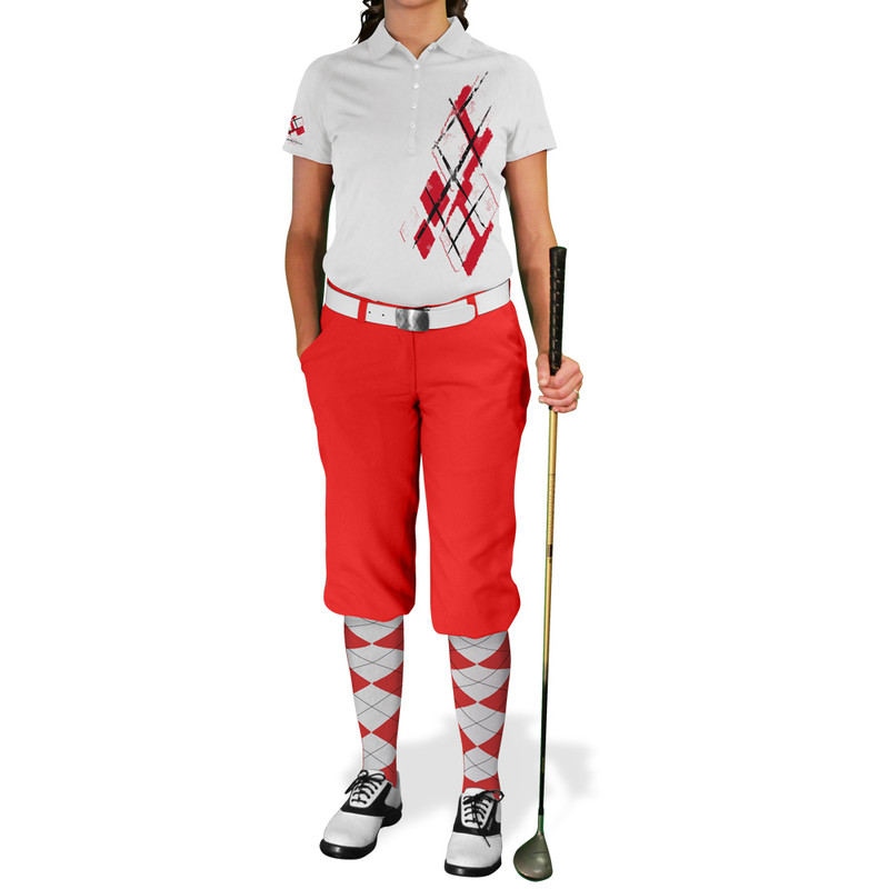 Ladies Argyle Utopia Golf Shirt - S: Red/White