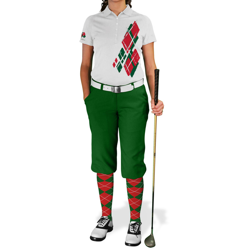 Ladies Argyle Utopia Golf Shirt - WW: Dark Green/Red