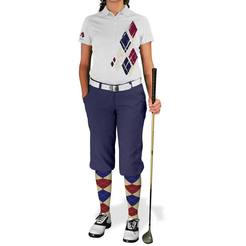 Ladies Argyle Utopia Golf Shirt - Y: Natural/Navy/Maroon