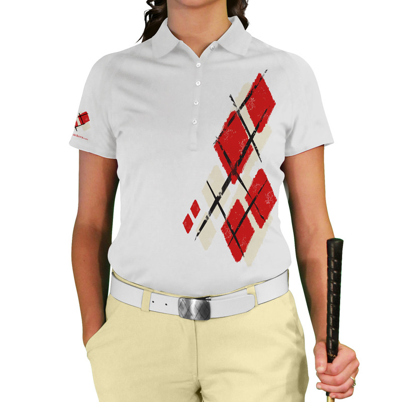 Ladies Argyle Utopia Golf Shirt - DDD: Natural/Red