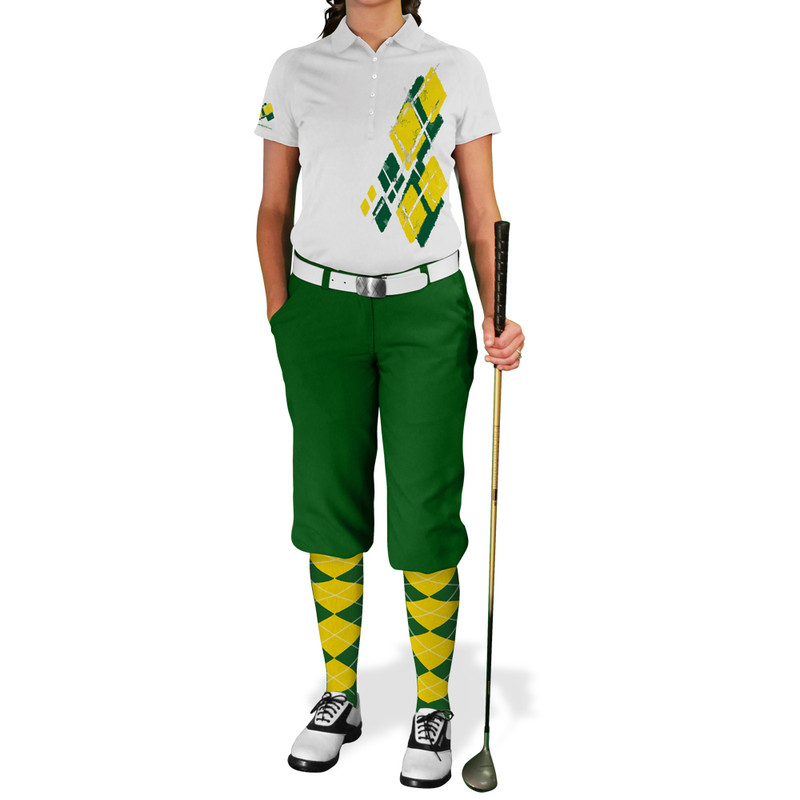 Ladies Argyle Utopia Golf Shirt - EEE: Dark Green/Yellow