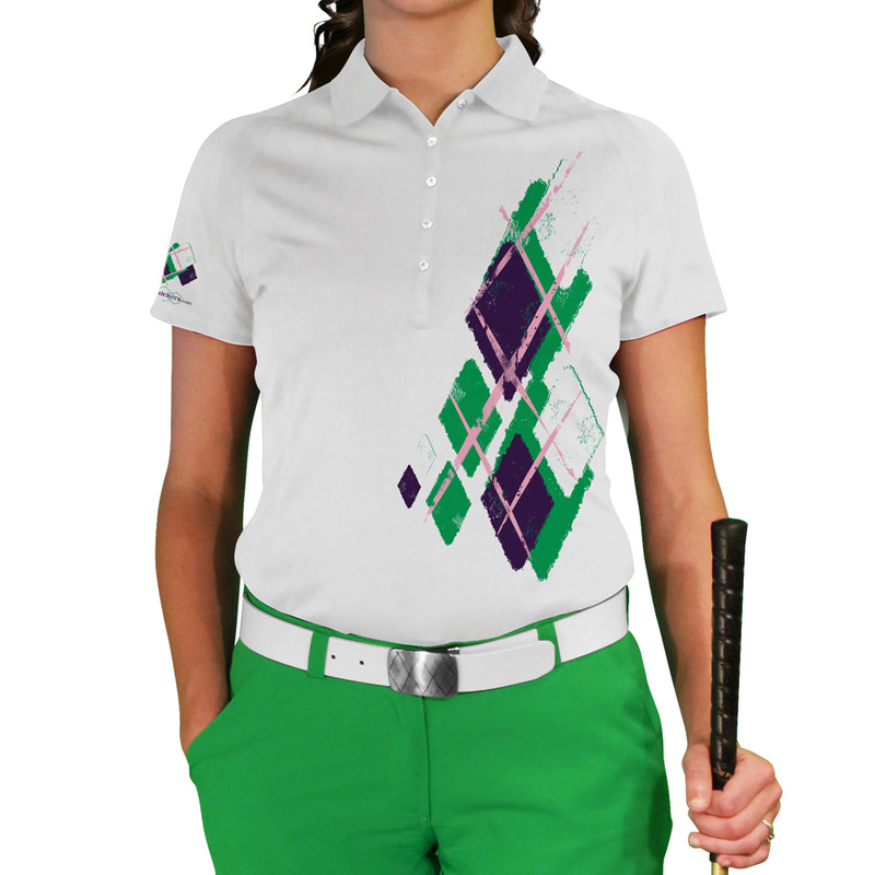 Ladies Argyle Utopia Golf Shirt - LLL: Lime/Purple/White