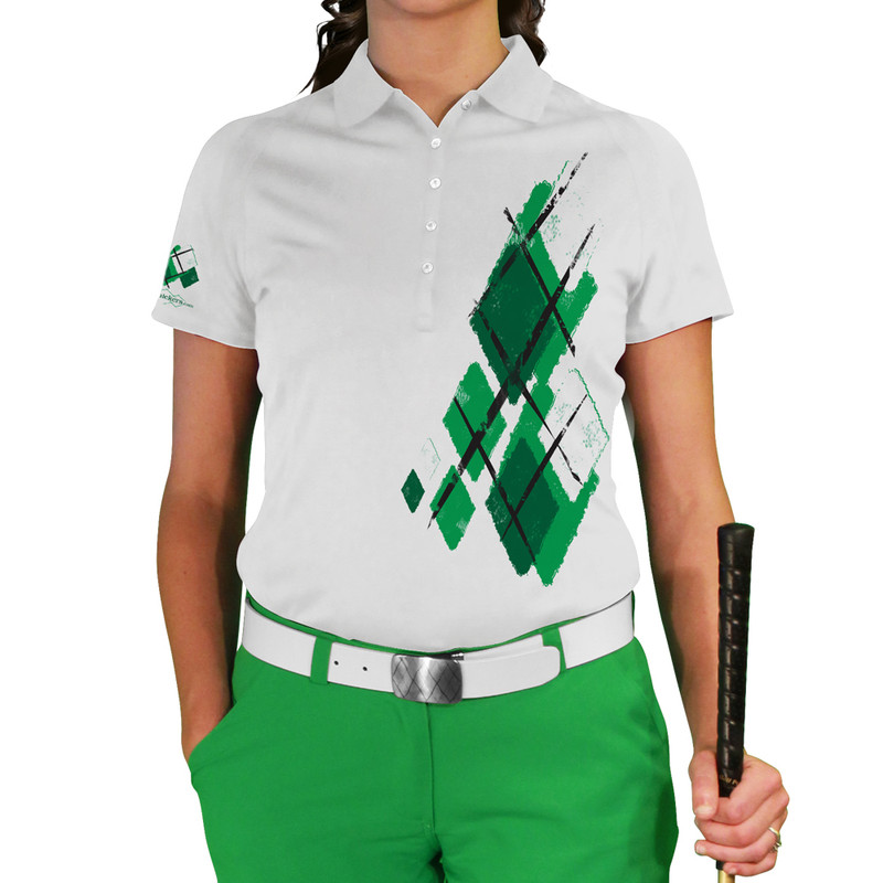 Ladies Argyle Utopia Golf Shirt - WWW: Lime/Dark Green/White