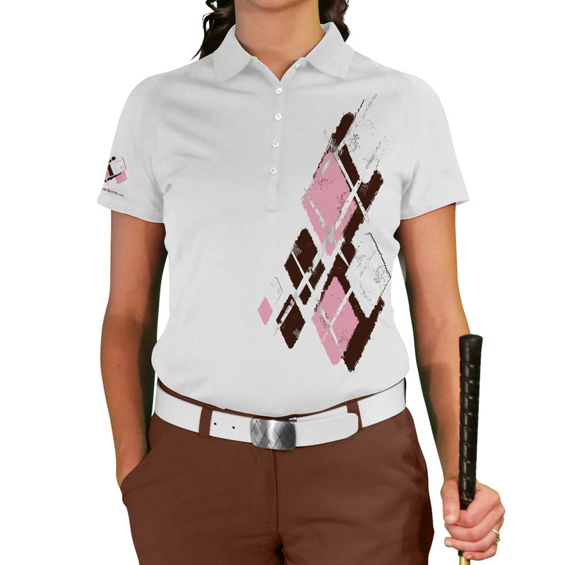 Ladies Argyle Utopia Golf Shirt - AAAA: Brown/Pink/White