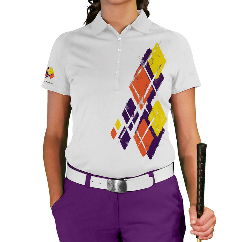 Ladies Argyle Utopia Golf Shirt - IIII: Purple/Orange/Yellow