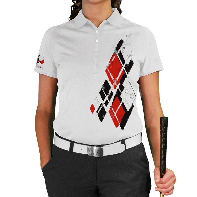 Ladies Argyle Utopia Golf Shirt - JJJJ: Black/Red/White
