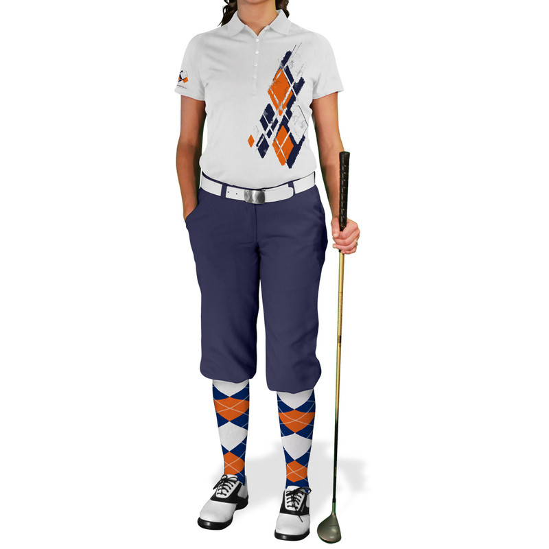 Ladies Argyle Utopia Golf Shirt -LLLL: Navy/Orange/White