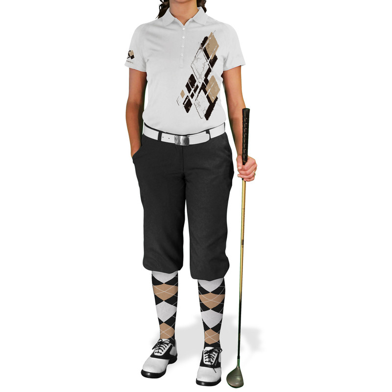 Ladies Argyle Utopia Golf Shirt - MMMM: Black/Khaki/White