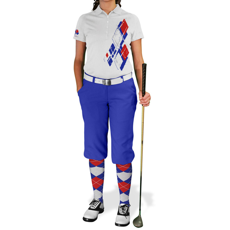 Ladies Argyle Utopia Golf Shirt - PPPP: Royal/Red/White