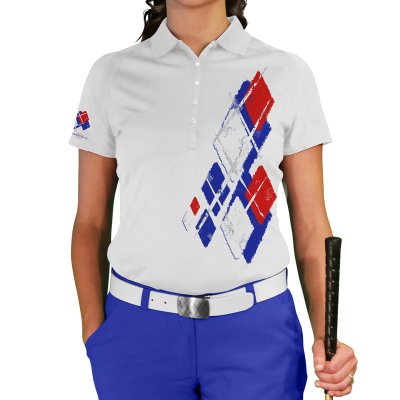 Ladies Argyle Utopia Golf Shirt - PPPP: Royal/Red/White