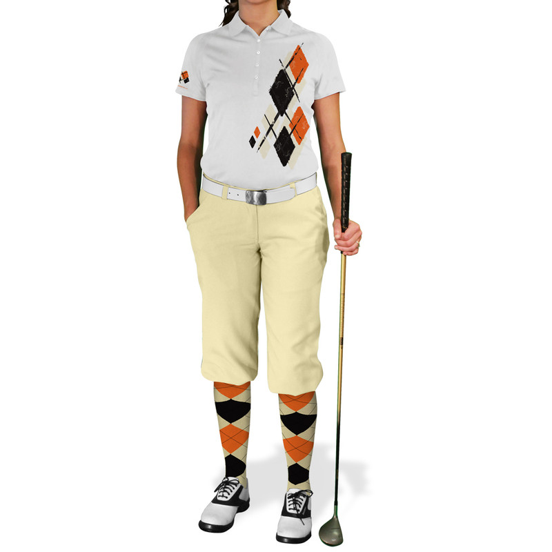 Ladies Argyle Utopia Golf Shirt - QQQQ: Natural/Black/Orange