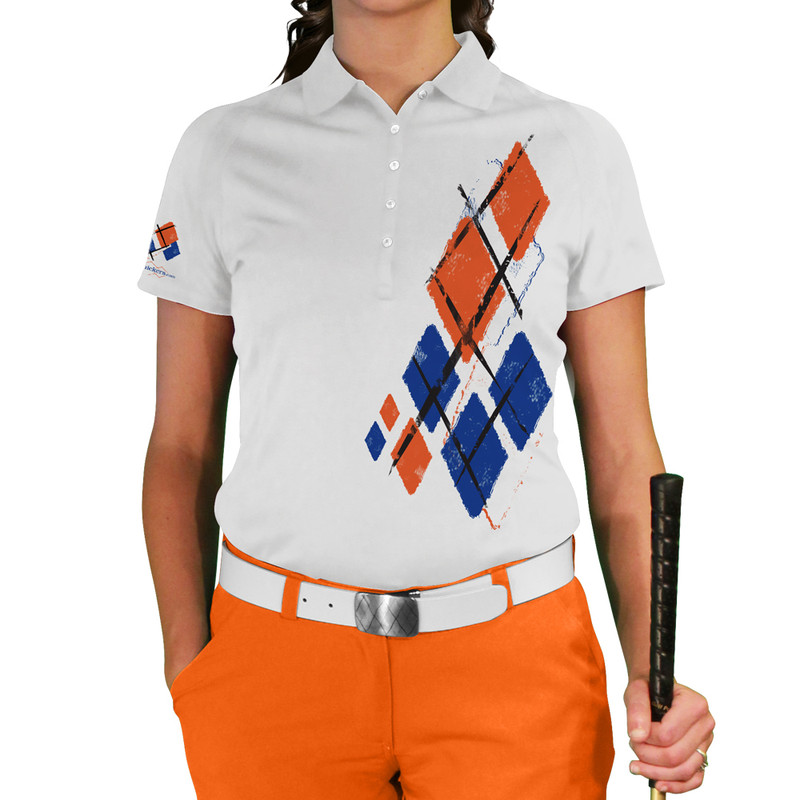 Ladies Argyle Utopia Golf Shirt - RRRR: White/Royal/Orange