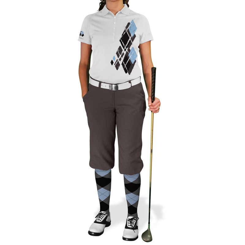 Ladies Argyle Utopia Golf Shirt - VVVV: Charcoal/Black/Light Blue