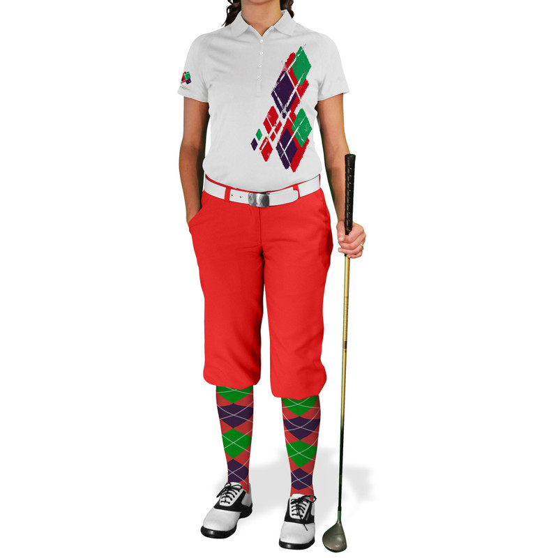 Ladies Argyle Utopia Golf Shirt - 5C: Red/Purple/Lime