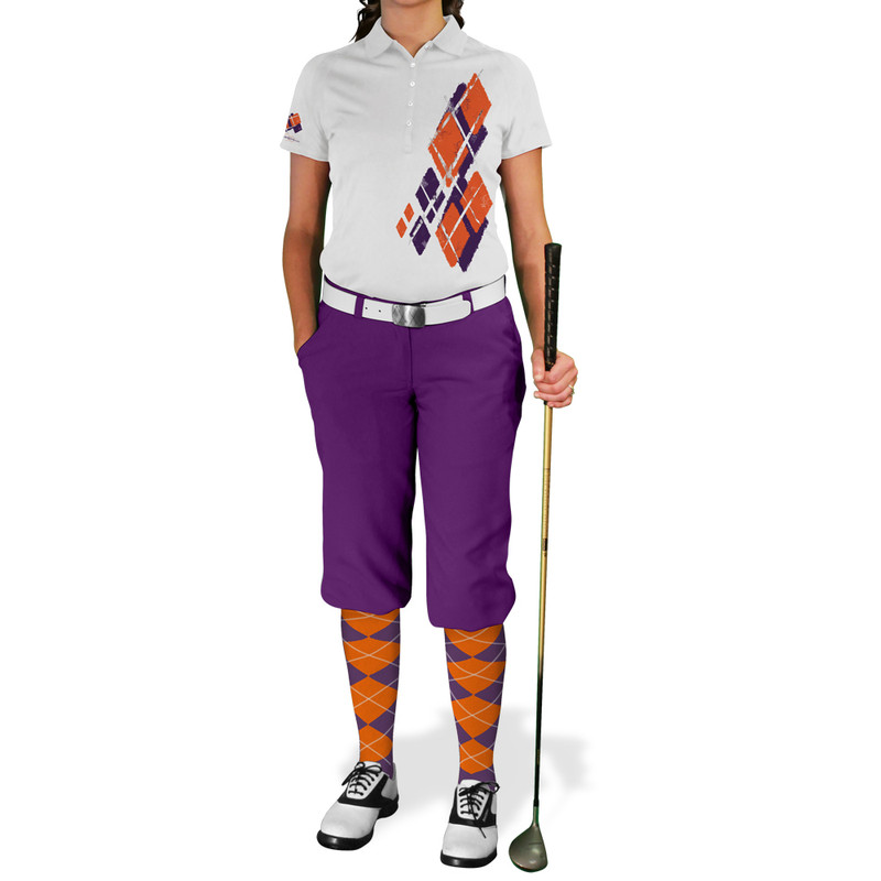 Ladies Argyle Utopia Golf Shirt - 5D: Purple/Orange