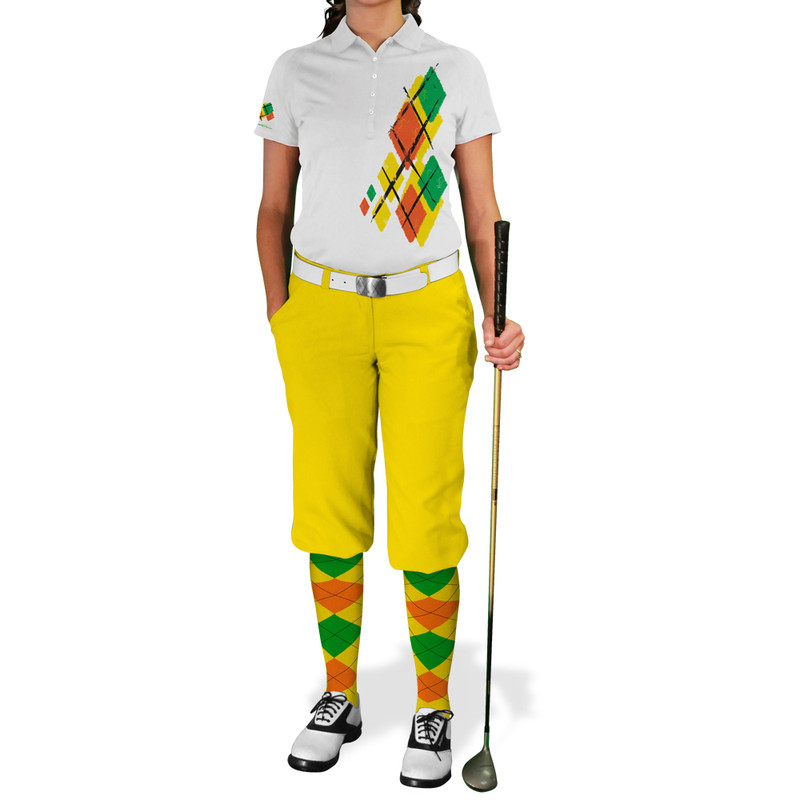 Ladies Argyle Utopia Golf Shirt - 5F: Yellow/Orange/Lime