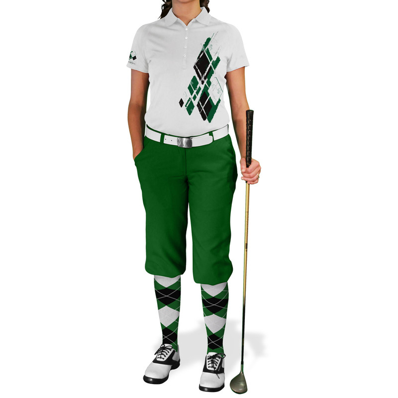Ladies Argyle Utopia Golf Shirt - 5H: Dark Green/Black/White