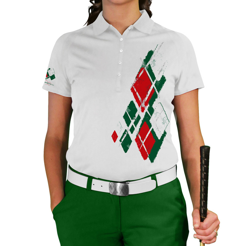 Ladies Argyle Utopia Golf Shirt - 5L: Dark Green/Red/White