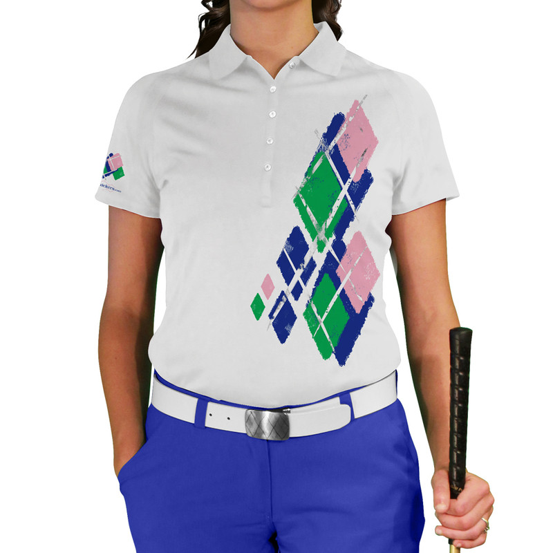 Ladies Argyle Utopia Golf Shirt - 5M: Royal/Lime/Pink