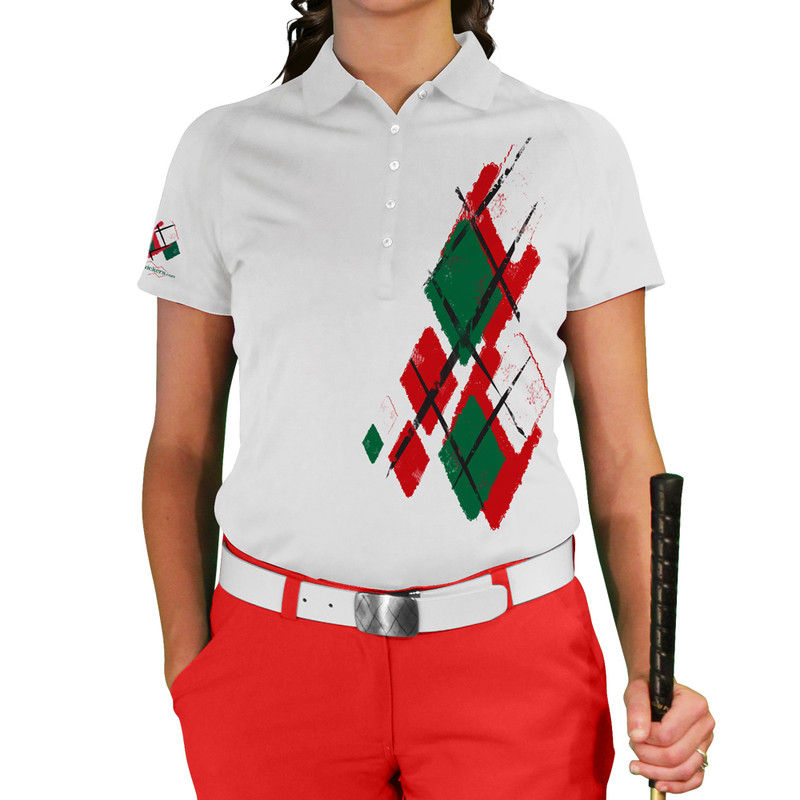 Ladies Argyle Utopia Golf Shirt - 5P: Red/Dark Green/White