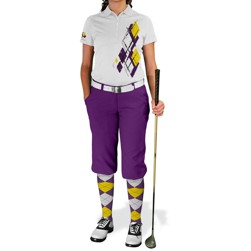 Ladies Argyle Utopia Golf Shirt - 5Q: Purple/Yellow/White