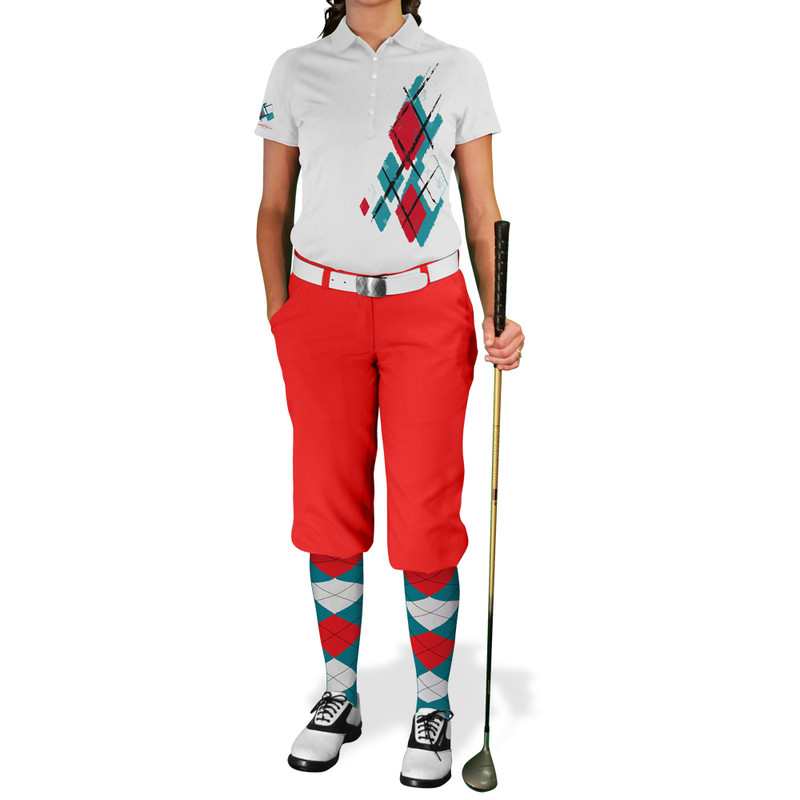Ladies Argyle Utopia Golf Shirt - 5X: Teal/White/Red