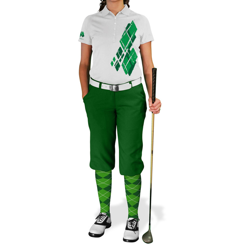 Ladies Argyle Utopia Golf Shirt - 5Y: Dark Green/Lime