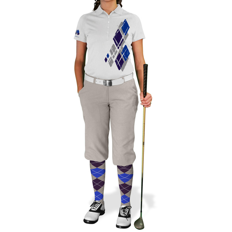 Ladies Argyle Utopia Golf Shirt - 6E: Taupe/Purple/Royal
