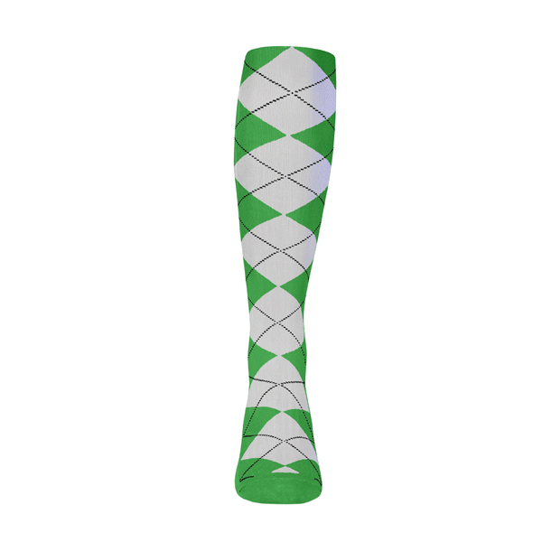 Mens Over the Calf Argyle Sock Lime and White 360 view