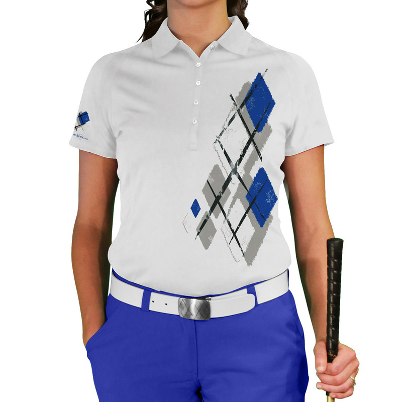 Ladies Argyle Utopia Golf Shirt - 6G: Taupe/White/Royal