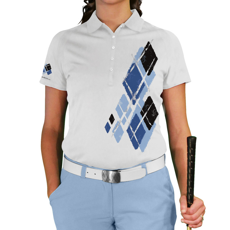 Ladies Argyle Utopia Golf Shirt - 6I: Light Blue/Royal/Black