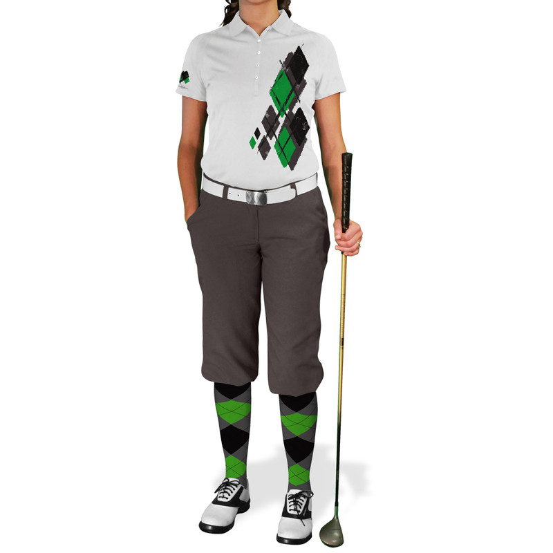 Ladies Argyle Utopia Golf Shirt - 6L: Charcoal/Black/Lime