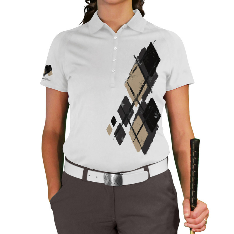 Ladies Argyle Utopia Golf Shirt - 6M: Charcoal/Black/Khaki