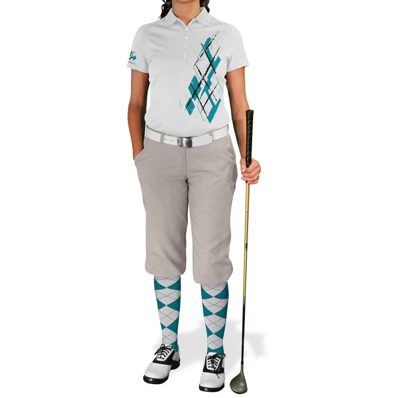Ladies Argyle Utopia Golf Shirt - 6O: Teal/White