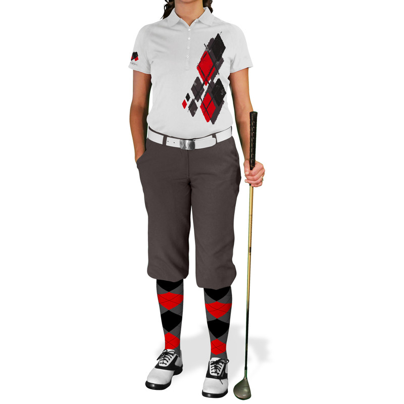 Ladies Argyle Utopia Golf Shirt - 6U: Charcoal/Black/Red